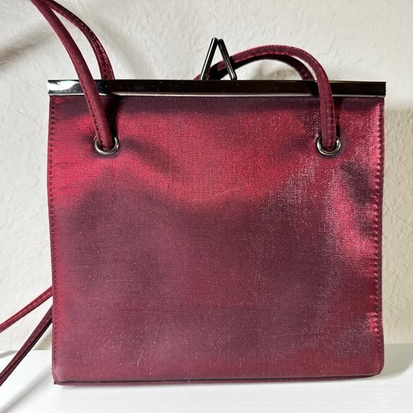Lord & Taylor Burgundy Opalescent Satin Shoulder Bag EUC - Picture 3 of 6